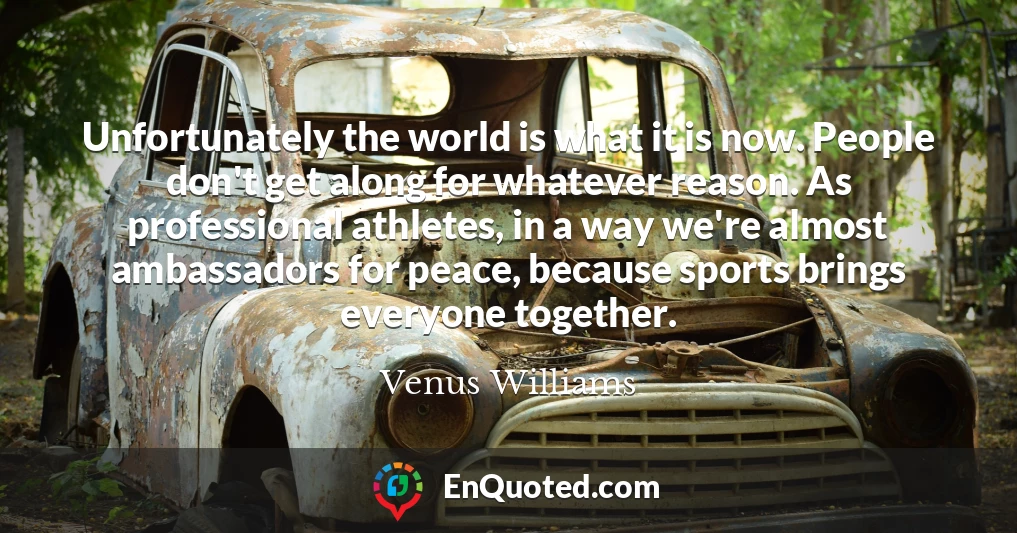 Unfortunately the world is what it is now. People don't get along for whatever reason. As professional athletes, in a way we're almost ambassadors for peace, because sports brings everyone together.