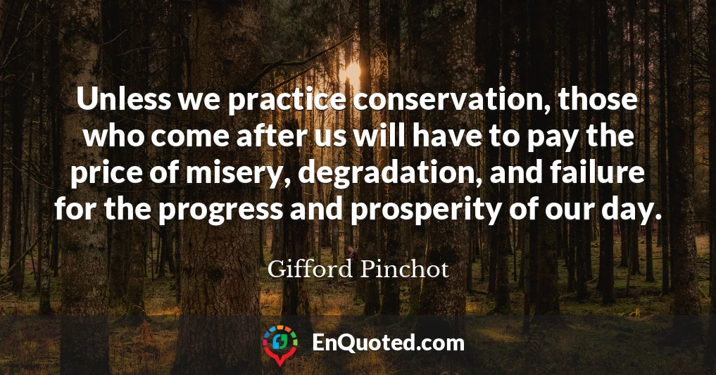 Unless we practice conservation, those who come after us will have to pay the price of misery, degradation, and failure for the progress and prosperity of our day.