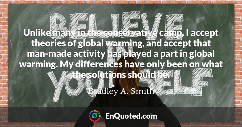 Unlike many in the conservative camp, I accept theories of global warming, and accept that man-made activity has played a part in global warming. My differences have only been on what the solutions should be.