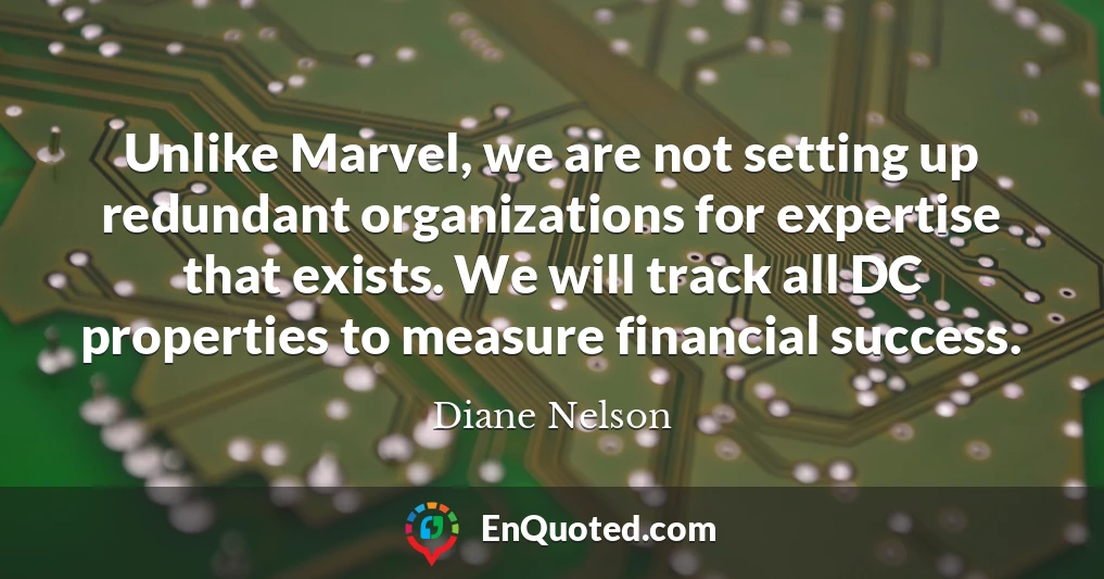 Unlike Marvel, we are not setting up redundant organizations for expertise that exists. We will track all DC properties to measure financial success.