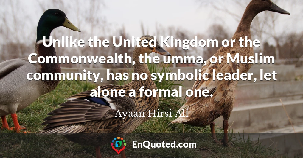 Unlike the United Kingdom or the Commonwealth, the umma, or Muslim community, has no symbolic leader, let alone a formal one.