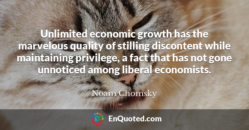 Unlimited economic growth has the marvelous quality of stilling discontent while maintaining privilege, a fact that has not gone unnoticed among liberal economists.