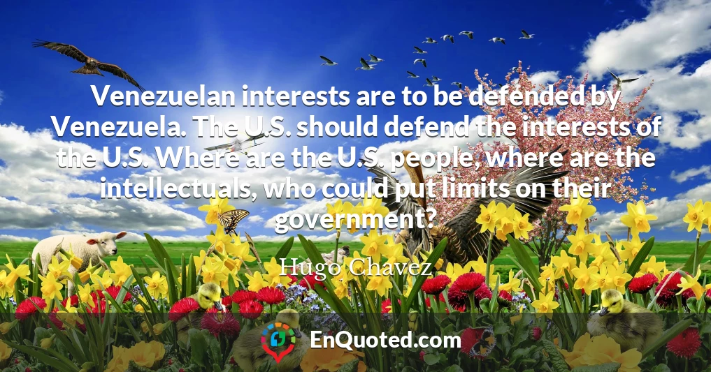 Venezuelan interests are to be defended by Venezuela. The U.S. should defend the interests of the U.S. Where are the U.S. people, where are the intellectuals, who could put limits on their government?