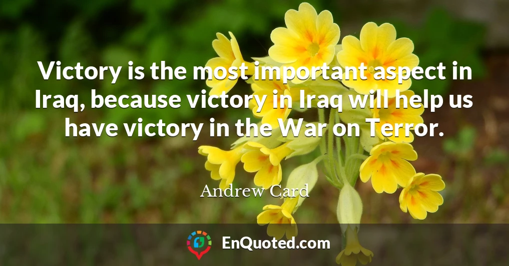 Victory is the most important aspect in Iraq, because victory in Iraq will help us have victory in the War on Terror.
