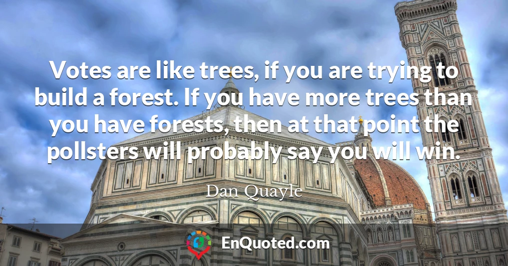 Votes are like trees, if you are trying to build a forest. If you have more trees than you have forests, then at that point the pollsters will probably say you will win.