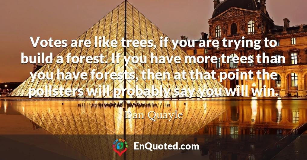 Votes are like trees, if you are trying to build a forest. If you have more trees than you have forests, then at that point the pollsters will probably say you will win.