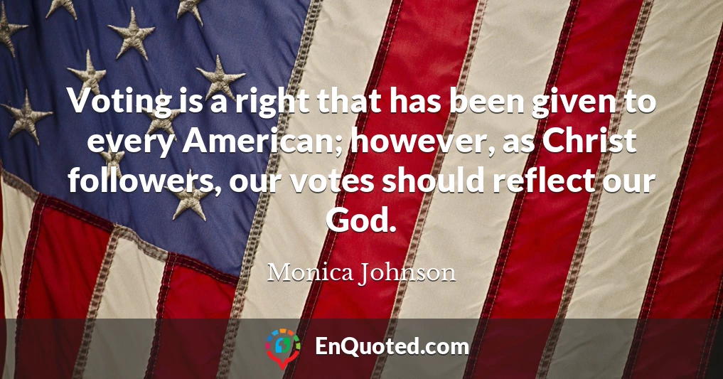 Voting is a right that has been given to every American; however, as Christ followers, our votes should reflect our God.
