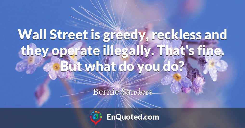 Wall Street is greedy, reckless and they operate illegally. That's fine. But what do you do?