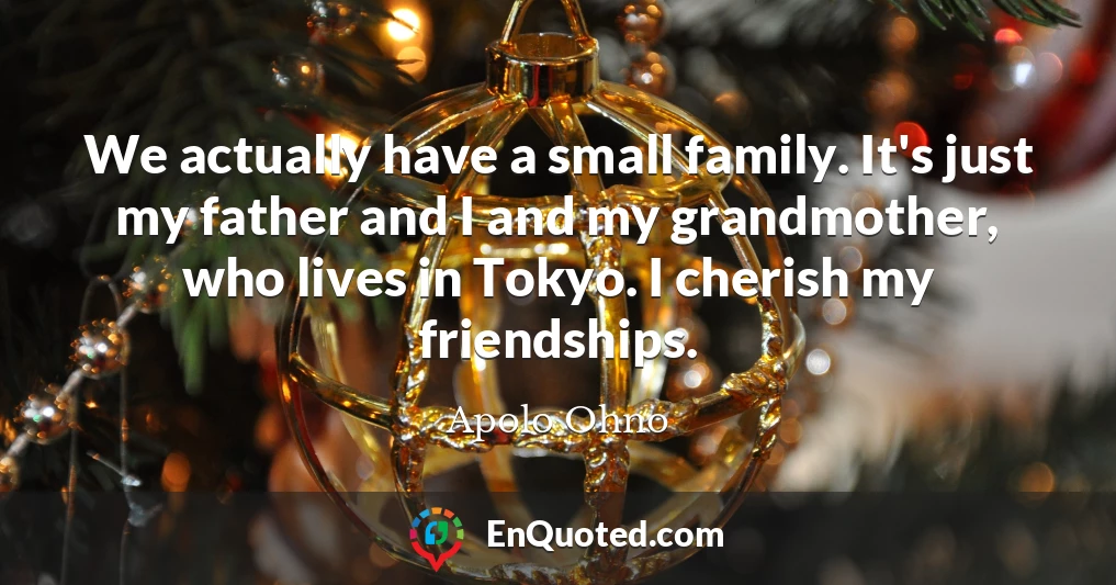 We actually have a small family. It's just my father and I and my grandmother, who lives in Tokyo. I cherish my friendships.