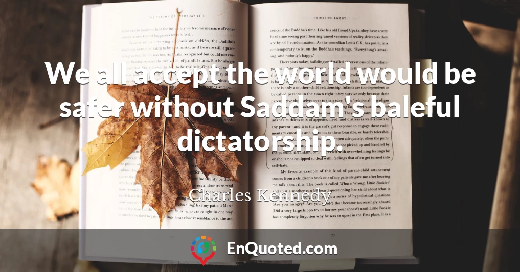 We all accept the world would be safer without Saddam's baleful dictatorship.