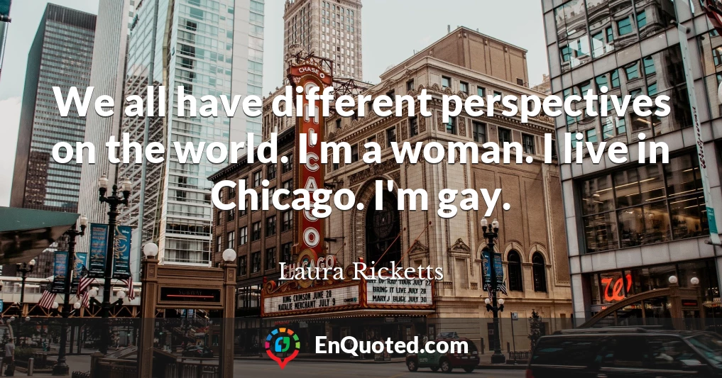 We all have different perspectives on the world. I'm a woman. I live in Chicago. I'm gay.
