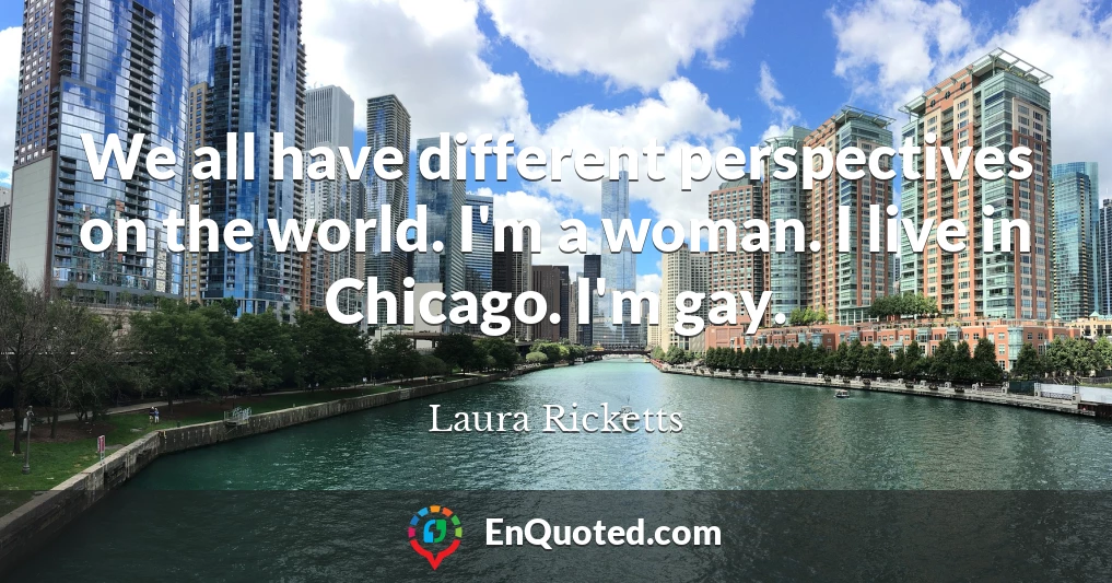 We all have different perspectives on the world. I'm a woman. I live in Chicago. I'm gay.