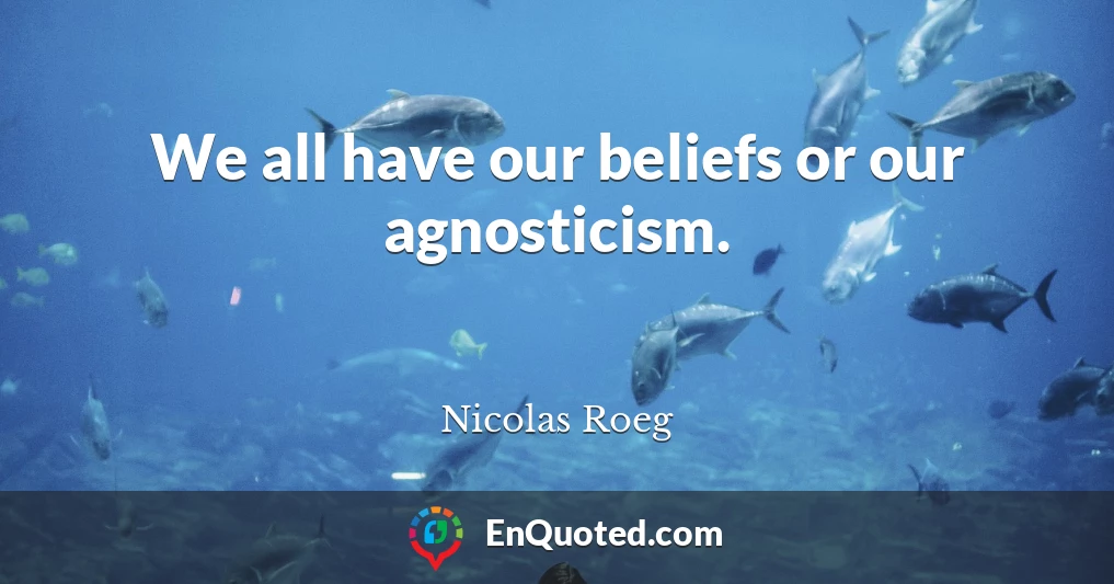 We all have our beliefs or our agnosticism.