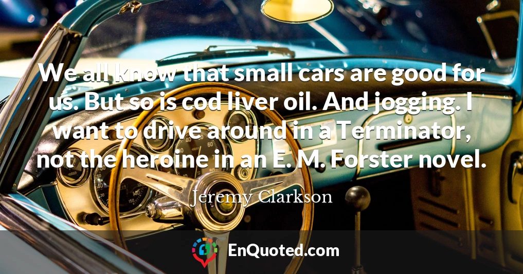 We all know that small cars are good for us. But so is cod liver oil. And jogging. I want to drive around in a Terminator, not the heroine in an E. M. Forster novel.