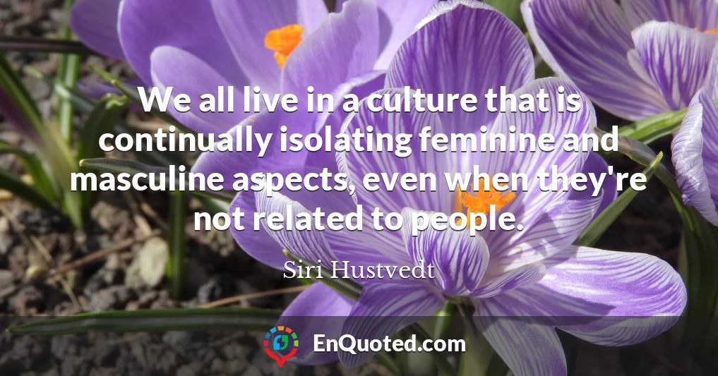 We all live in a culture that is continually isolating feminine and masculine aspects, even when they're not related to people.