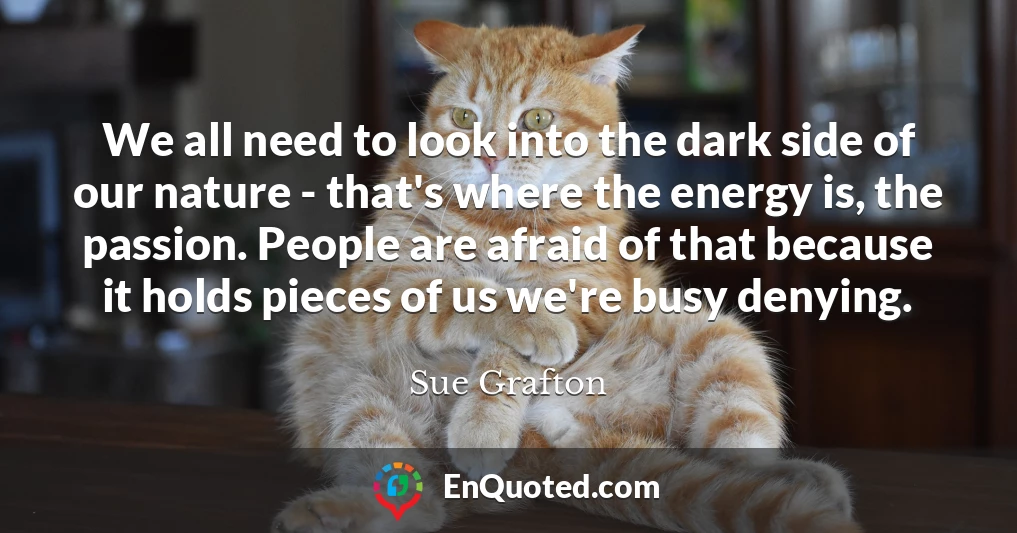 We all need to look into the dark side of our nature - that's where the energy is, the passion. People are afraid of that because it holds pieces of us we're busy denying.