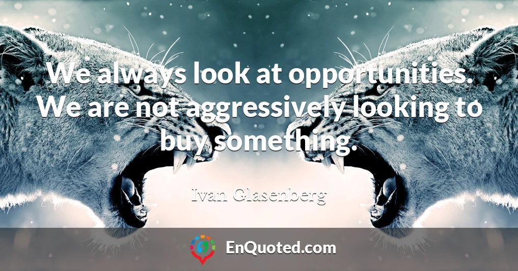 We always look at opportunities. We are not aggressively looking to buy something.