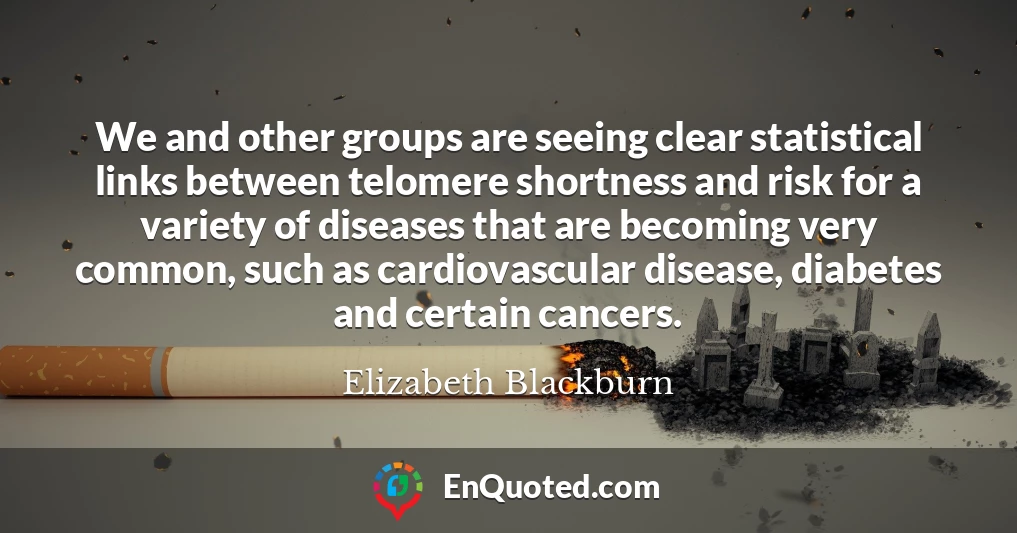 We and other groups are seeing clear statistical links between telomere shortness and risk for a variety of diseases that are becoming very common, such as cardiovascular disease, diabetes and certain cancers.