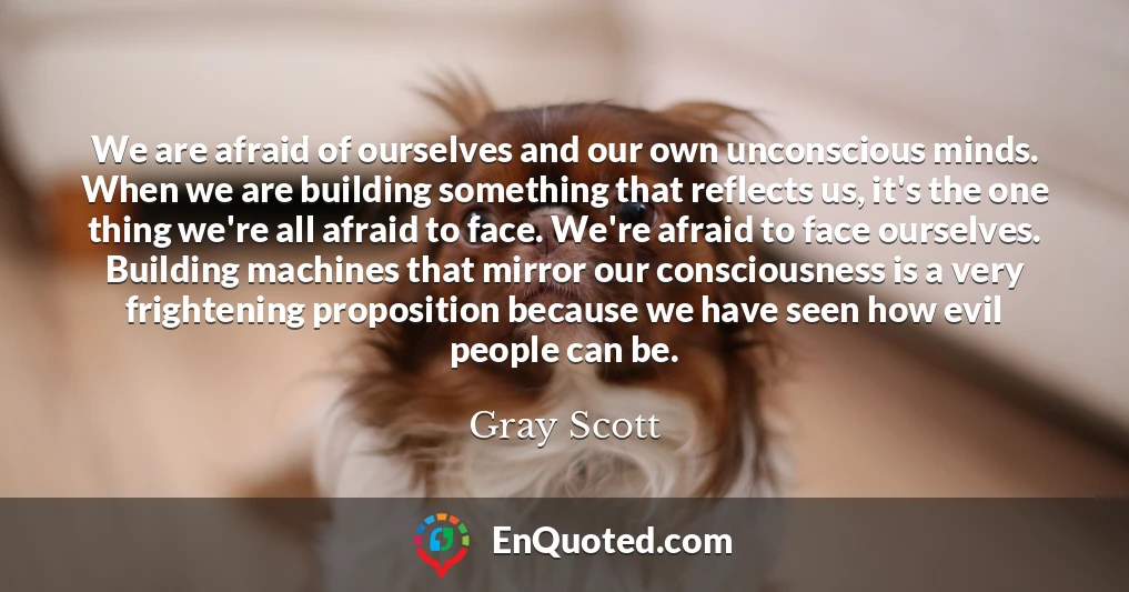 We are afraid of ourselves and our own unconscious minds. When we are building something that reflects us, it's the one thing we're all afraid to face. We're afraid to face ourselves. Building machines that mirror our consciousness is a very frightening proposition because we have seen how evil people can be.