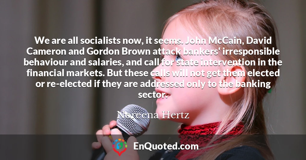 We are all socialists now, it seems. John McCain, David Cameron and Gordon Brown attack bankers' irresponsible behaviour and salaries, and call for state intervention in the financial markets. But these calls will not get them elected or re-elected if they are addressed only to the banking sector.
