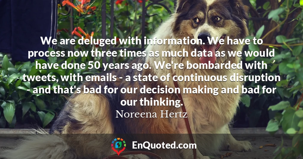 We are deluged with information. We have to process now three times as much data as we would have done 50 years ago. We're bombarded with tweets, with emails - a state of continuous disruption - and that's bad for our decision making and bad for our thinking.