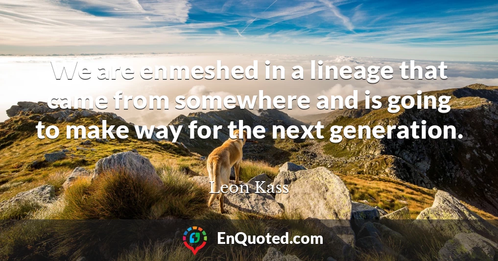 We are enmeshed in a lineage that came from somewhere and is going to make way for the next generation.