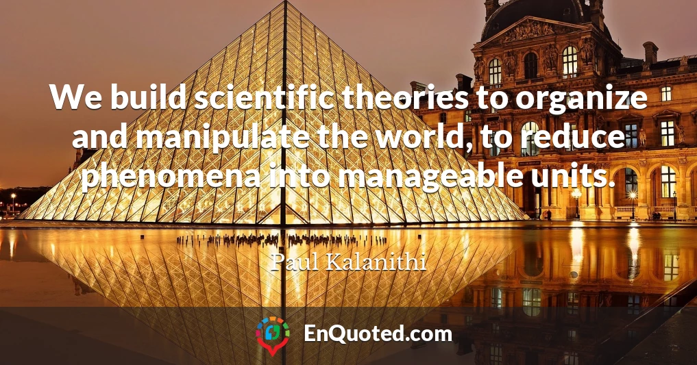 We build scientific theories to organize and manipulate the world, to reduce phenomena into manageable units.