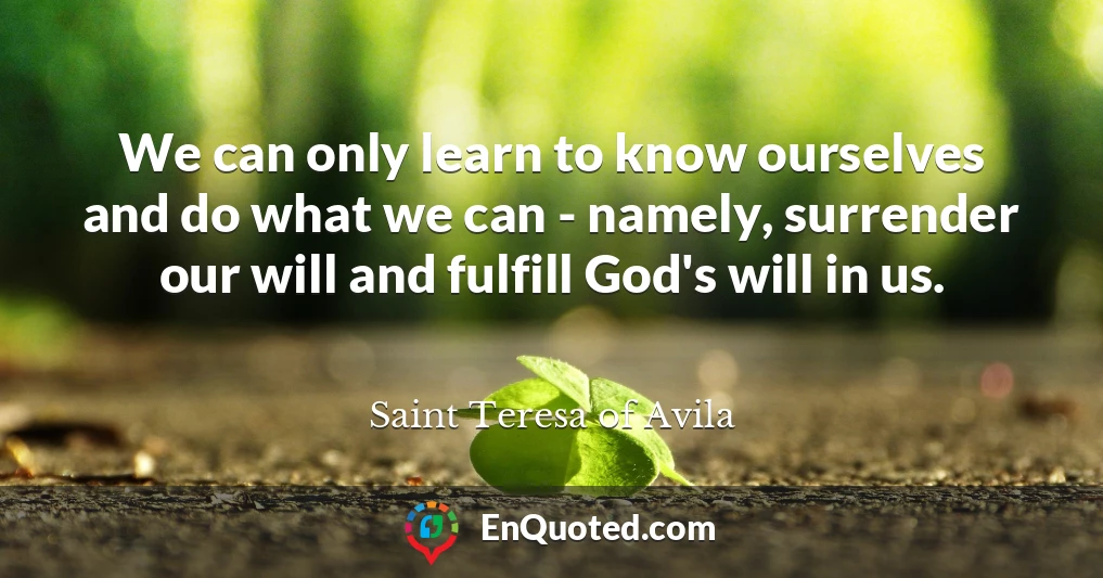 We can only learn to know ourselves and do what we can - namely, surrender our will and fulfill God's will in us.
