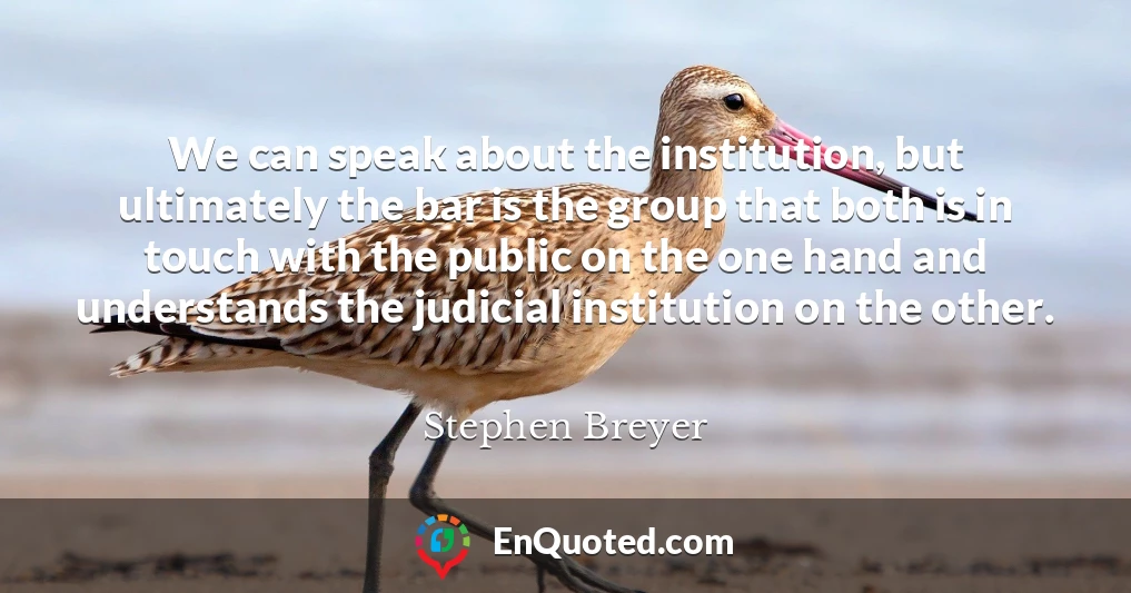 We can speak about the institution, but ultimately the bar is the group that both is in touch with the public on the one hand and understands the judicial institution on the other.