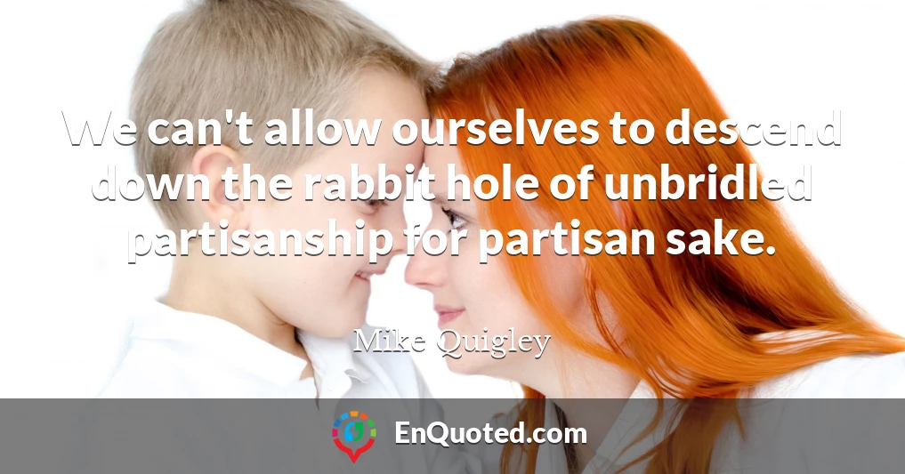 We can't allow ourselves to descend down the rabbit hole of unbridled partisanship for partisan sake.