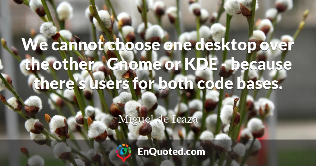 We cannot choose one desktop over the other - Gnome or KDE - because there's users for both code bases.