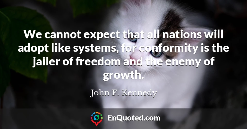 We cannot expect that all nations will adopt like systems, for conformity is the jailer of freedom and the enemy of growth.