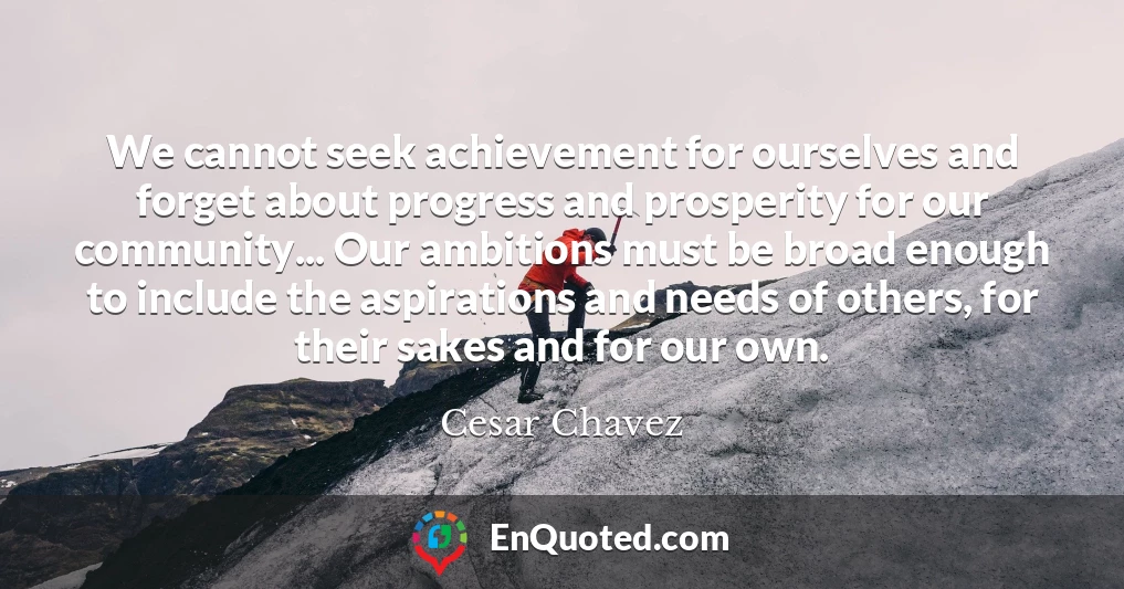 We cannot seek achievement for ourselves and forget about progress and prosperity for our community... Our ambitions must be broad enough to include the aspirations and needs of others, for their sakes and for our own.