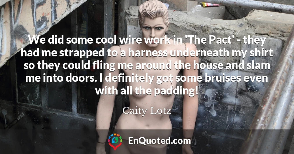 We did some cool wire work in 'The Pact' - they had me strapped to a harness underneath my shirt so they could fling me around the house and slam me into doors. I definitely got some bruises even with all the padding!