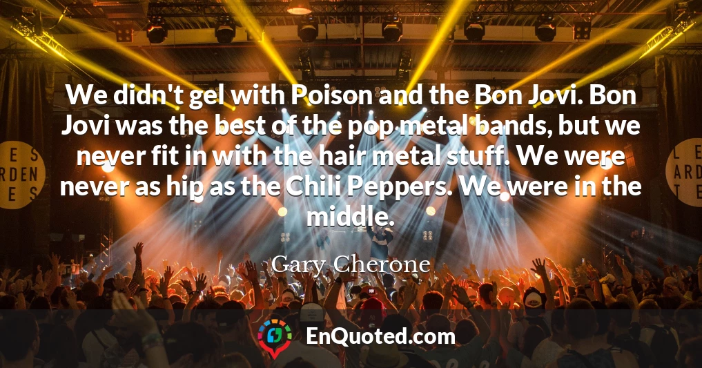 We didn't gel with Poison and the Bon Jovi. Bon Jovi was the best of the pop metal bands, but we never fit in with the hair metal stuff. We were never as hip as the Chili Peppers. We were in the middle.