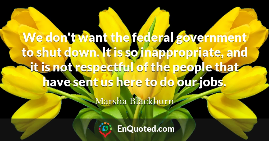 We don't want the federal government to shut down. It is so inappropriate, and it is not respectful of the people that have sent us here to do our jobs.