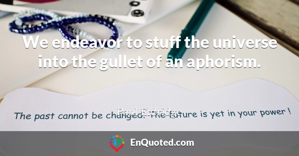 We endeavor to stuff the universe into the gullet of an aphorism.