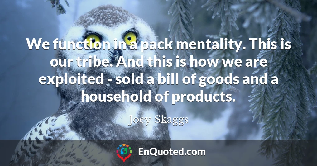 We function in a pack mentality. This is our tribe. And this is how we are exploited - sold a bill of goods and a household of products.