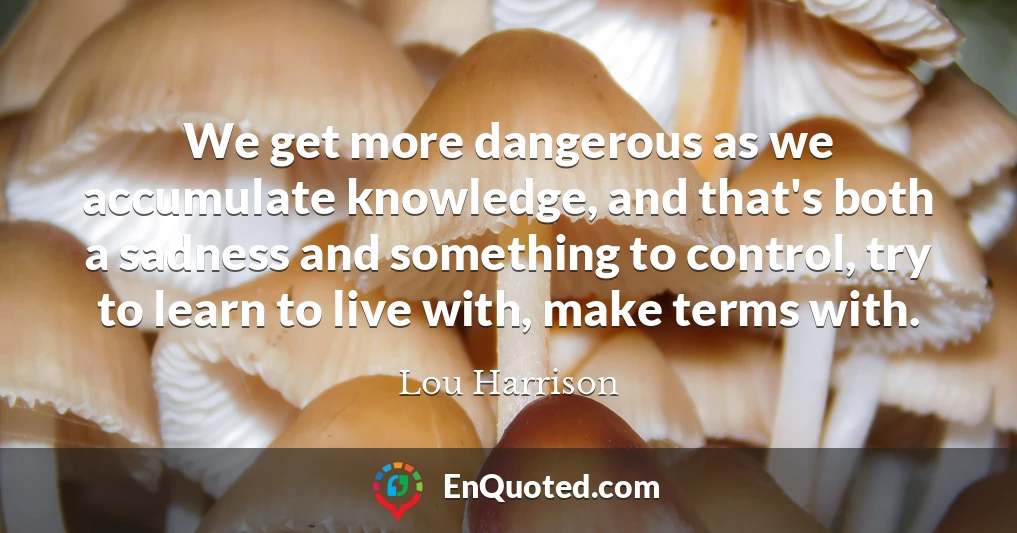 We get more dangerous as we accumulate knowledge, and that's both a sadness and something to control, try to learn to live with, make terms with.