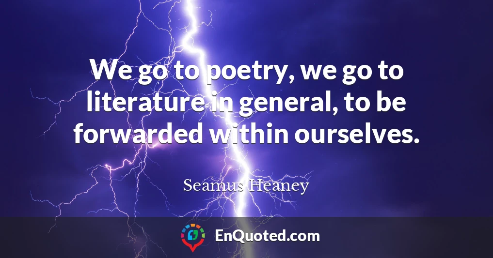 We go to poetry, we go to literature in general, to be forwarded within ourselves.