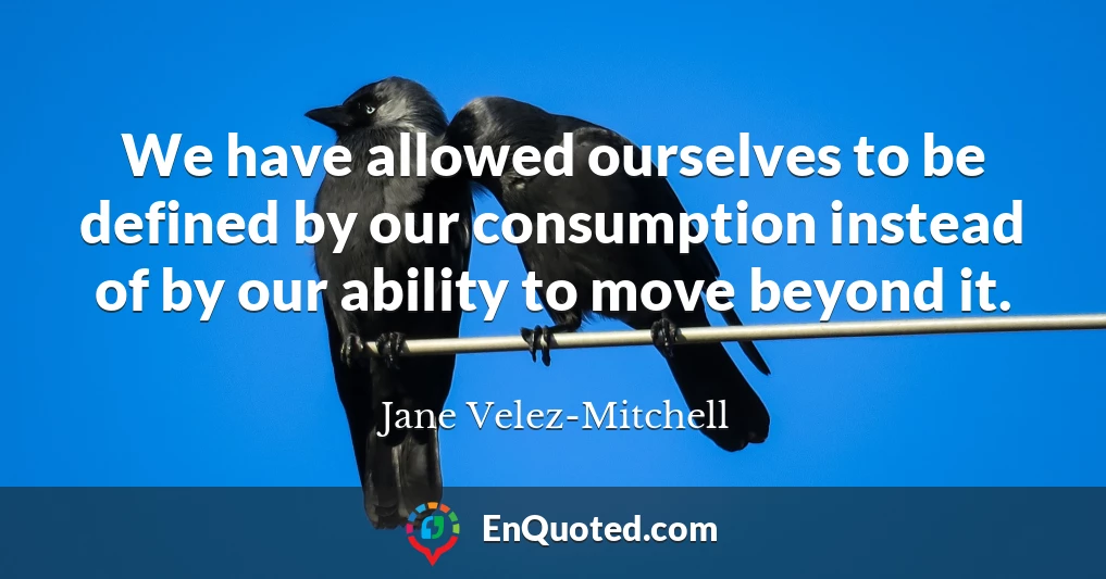 We have allowed ourselves to be defined by our consumption instead of by our ability to move beyond it.
