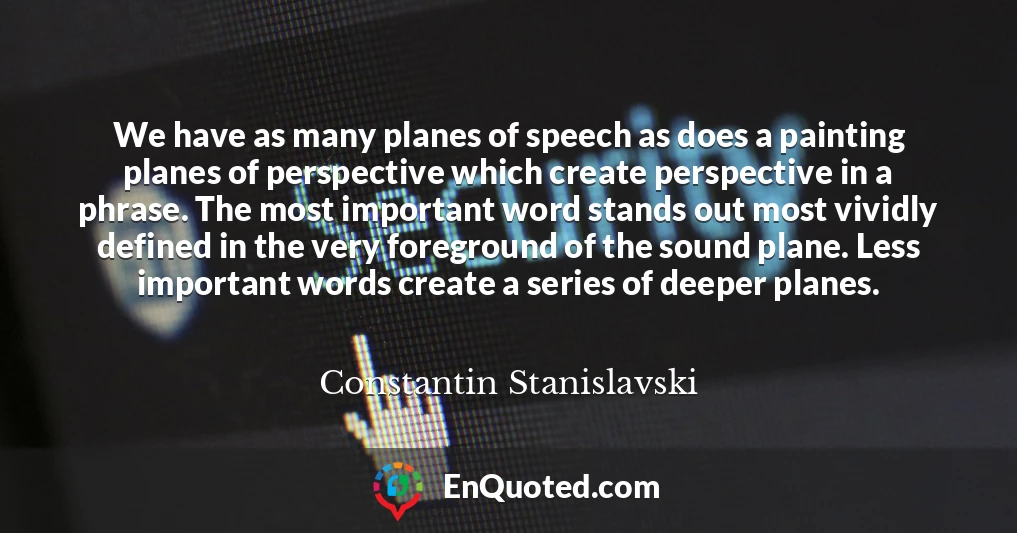 We have as many planes of speech as does a painting planes of perspective which create perspective in a phrase. The most important word stands out most vividly defined in the very foreground of the sound plane. Less important words create a series of deeper planes.