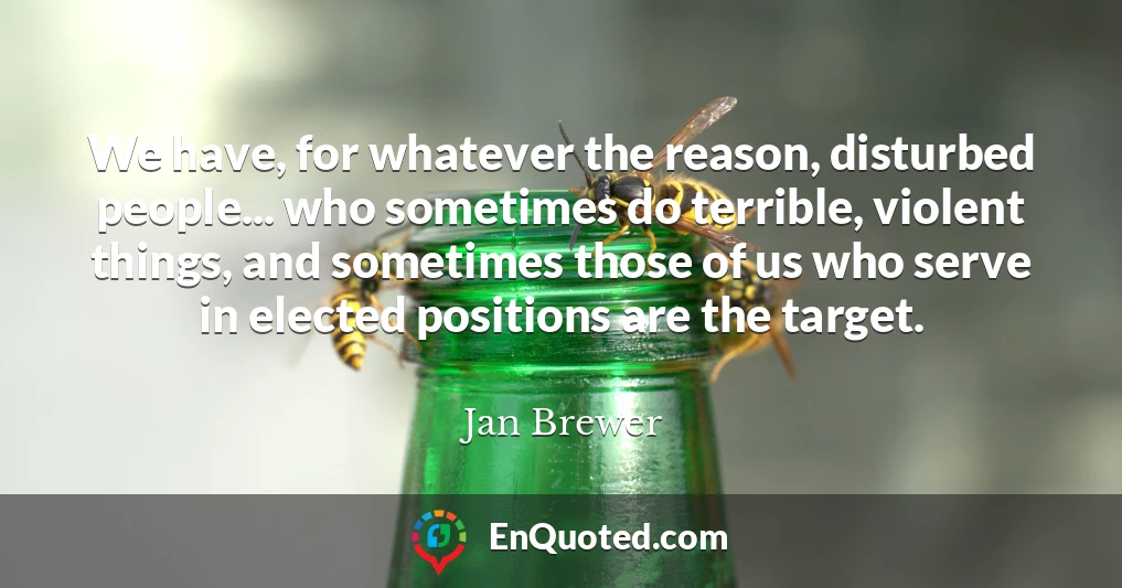 We have, for whatever the reason, disturbed people... who sometimes do terrible, violent things, and sometimes those of us who serve in elected positions are the target.