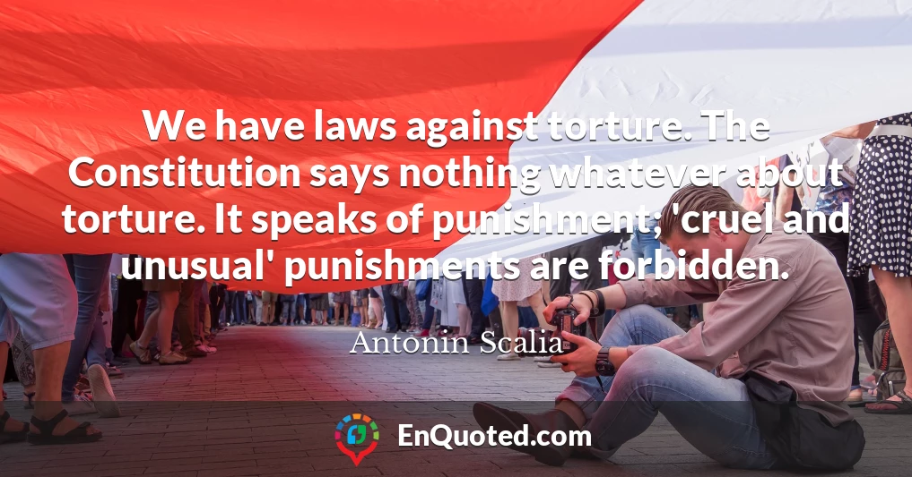 We have laws against torture. The Constitution says nothing whatever about torture. It speaks of punishment; 'cruel and unusual' punishments are forbidden.