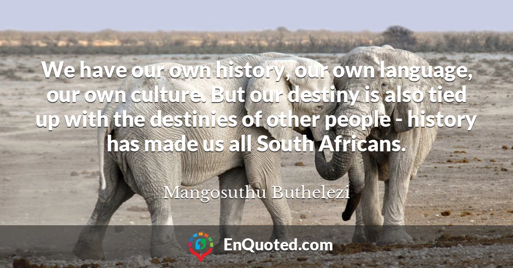 We have our own history, our own language, our own culture. But our destiny is also tied up with the destinies of other people - history has made us all South Africans.