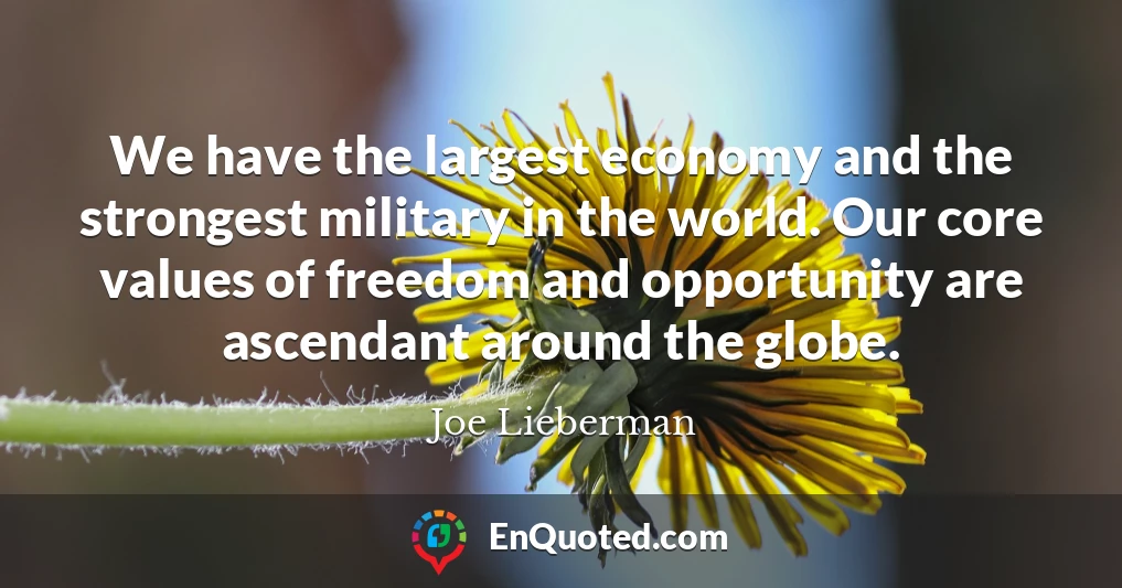 We have the largest economy and the strongest military in the world. Our core values of freedom and opportunity are ascendant around the globe.