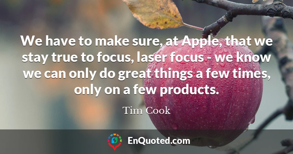 We have to make sure, at Apple, that we stay true to focus, laser focus - we know we can only do great things a few times, only on a few products.