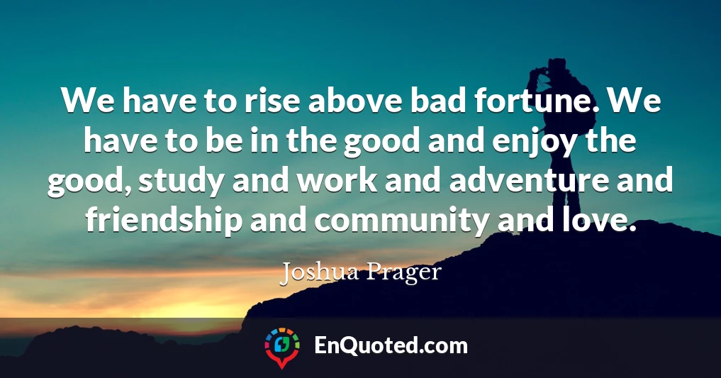 We have to rise above bad fortune. We have to be in the good and enjoy the good, study and work and adventure and friendship and community and love.