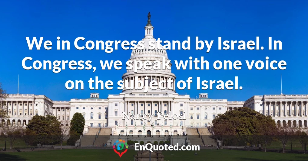 We in Congress stand by Israel. In Congress, we speak with one voice on the subject of Israel.