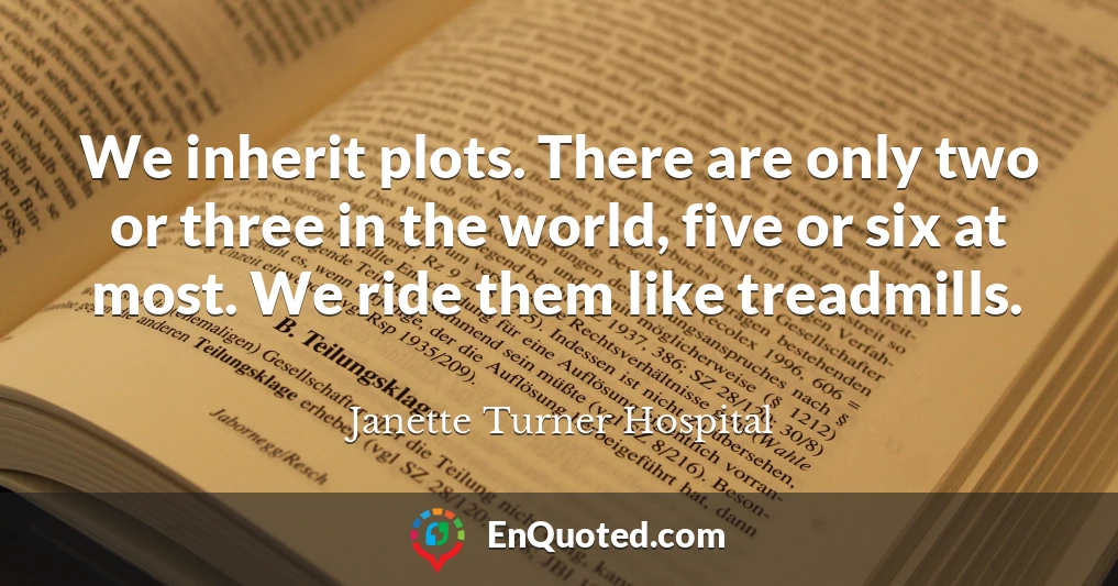 We inherit plots. There are only two or three in the world, five or six at most. We ride them like treadmills.